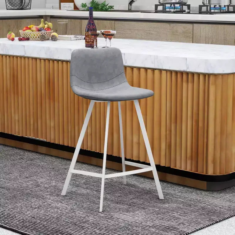 Tabouret de comptoir en cuir rembourré avec base en acier inoxydable – Siège unique, plusieurs couleurs