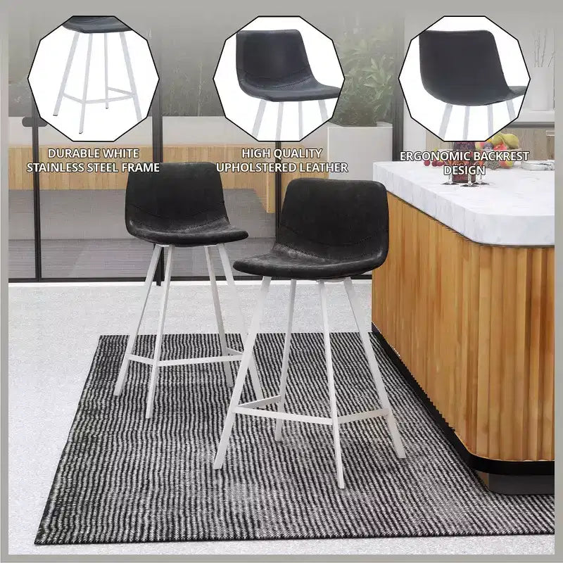 Tabouret de comptoir en cuir rembourré avec base en acier inoxydable – Siège unique, plusieurs couleurs