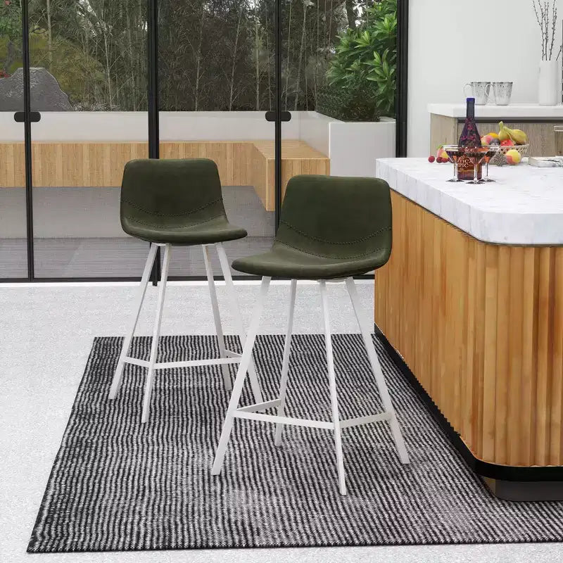 Tabouret de comptoir en cuir rembourré avec base en acier inoxydable – Siège unique, plusieurs couleurs