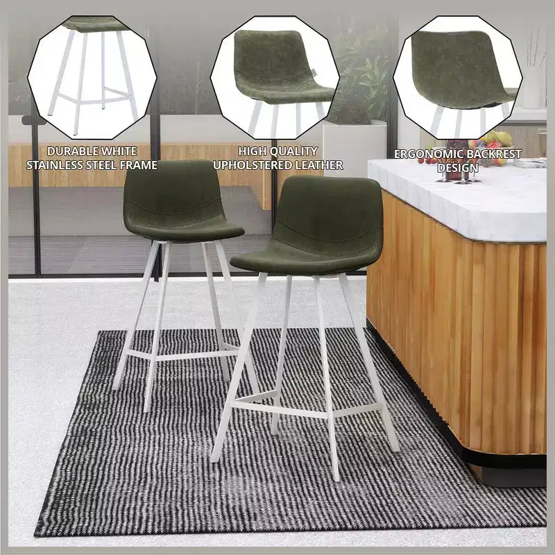 Tabouret de comptoir en cuir rembourré avec base en acier inoxydable – Siège unique, plusieurs couleurs