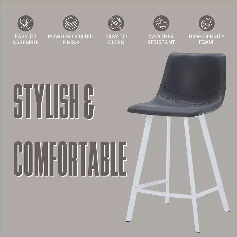 Tabouret de comptoir en cuir rembourré avec base en acier inoxydable – Siège unique, plusieurs couleurs