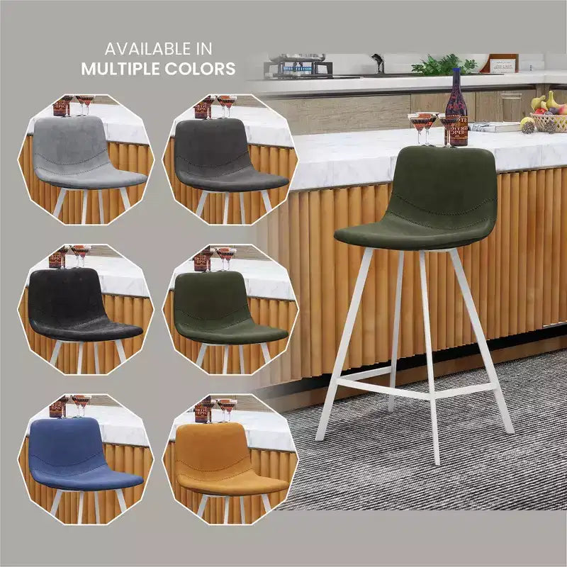Tabouret de comptoir en cuir rembourré avec base en acier inoxydable – Siège unique, plusieurs couleurs