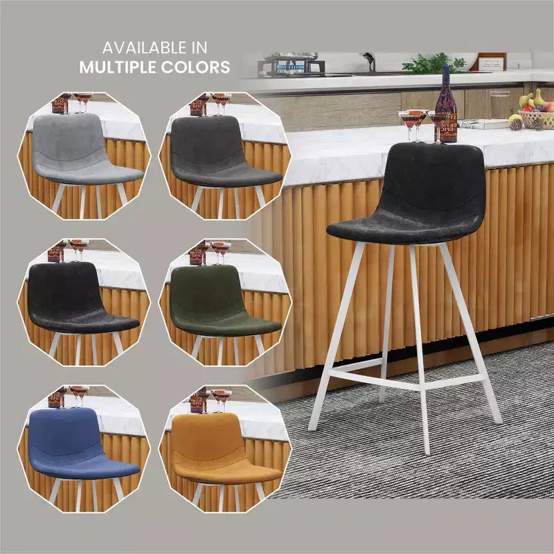 Tabouret de comptoir en cuir rembourré avec base en acier inoxydable – Siège unique, plusieurs couleurs